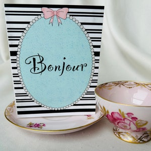 Biglietto d'auguri Bonjour (Ciao da tutto il mondo)-Biglietto d'auguri piccolo, Biglietto per tutte le occasioni, Biglietto regalo, Biglietto di ringraziamento, carino stazionario