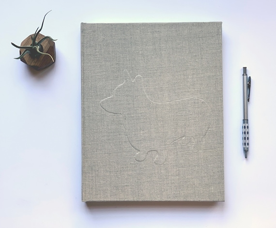 Large Hardbound Sketchbook With Embossed Letter or Corgi 