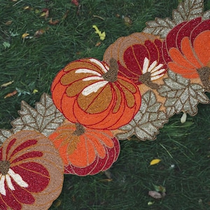 Handmade orange pumpkins, Halloween beaded table runner , fall home decor, Autumn  party hosting  special gift for her, table topper 13x36"