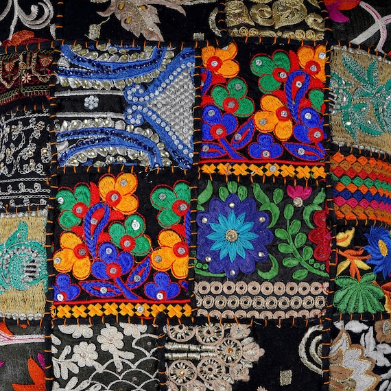 Copricuscino Kantha con ricamo patchwork, federa per cuscino da