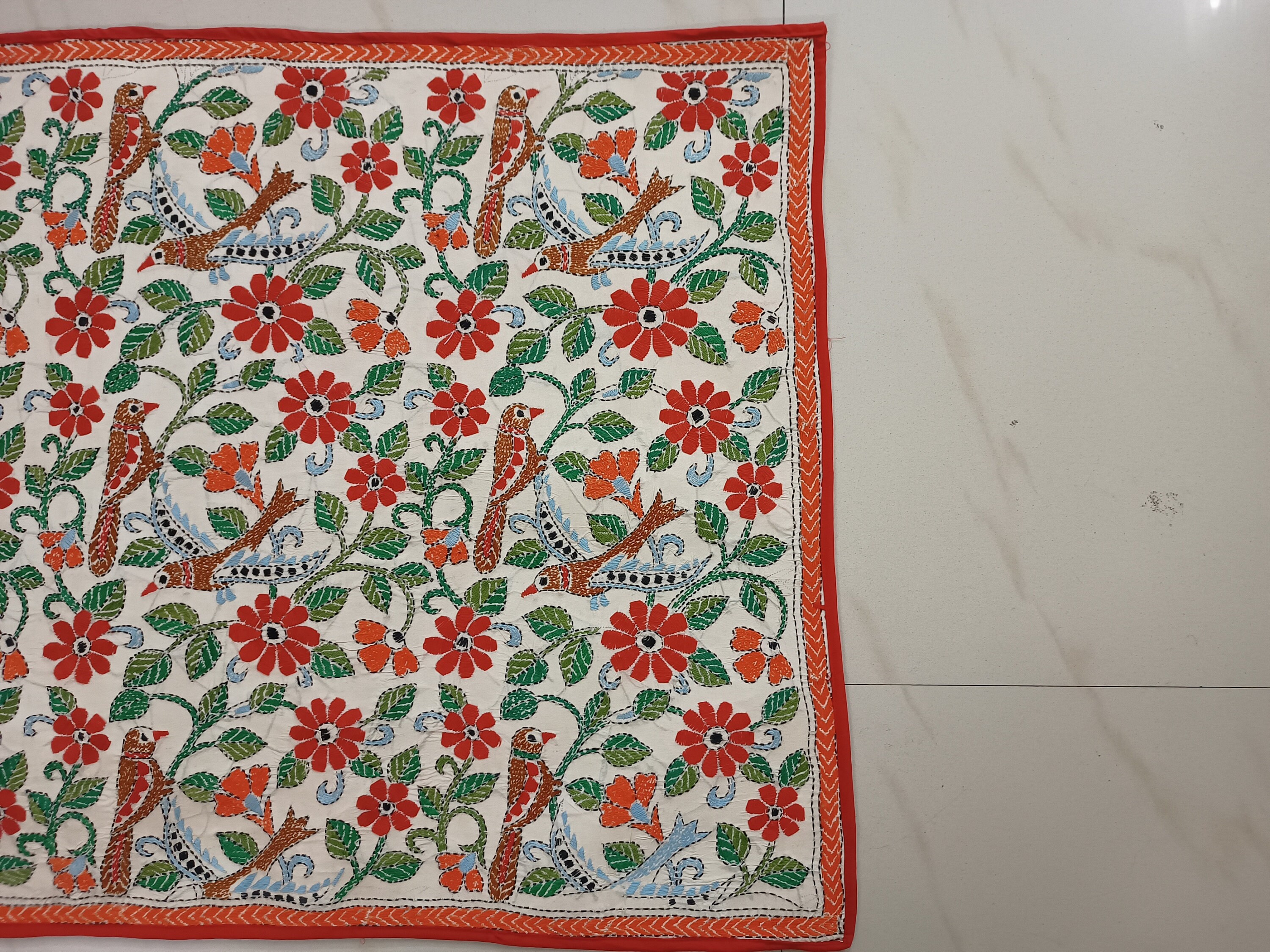 Tapis Brodé Kantha Du Bangladesh Vintage - Coton - 69x58cm - Motif Patchwork