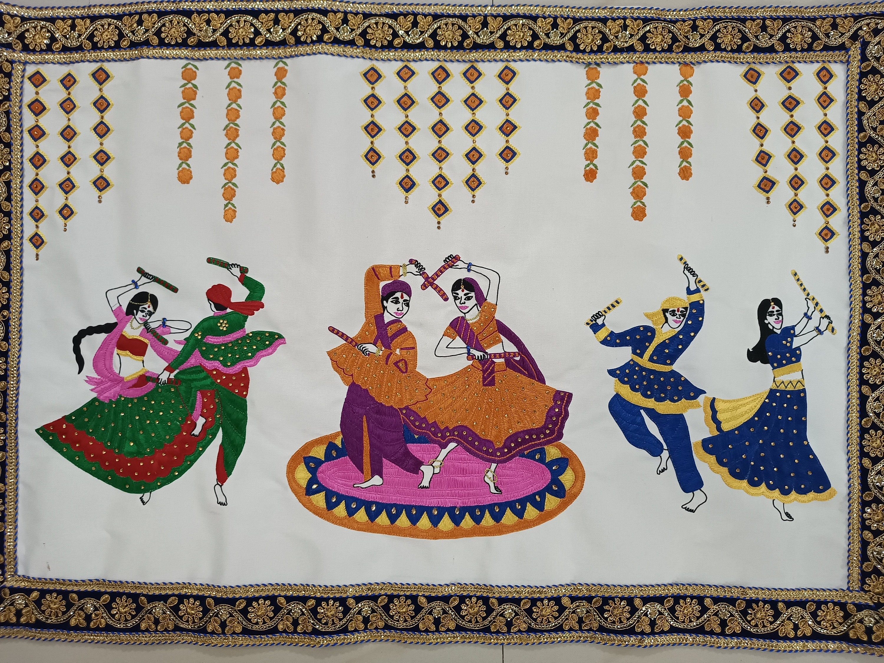 Handmade Embroidery Tapestry 'navratri Dandiya Theme' Indian