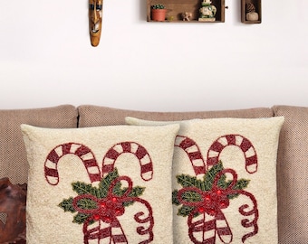 Christmas Decorative Candy Theme - Handmade Beaded Embroidery Cushion Covers / Decorative Home Decor, Couch Cushions for Personal Use, Gifts