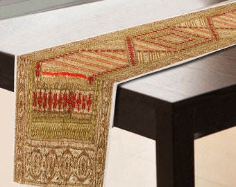 Handmade Golden Red Patchwork wall decor & Table Runner,  Vintage inspired Boho runner, silk wall tapestry  home decor and special gifting