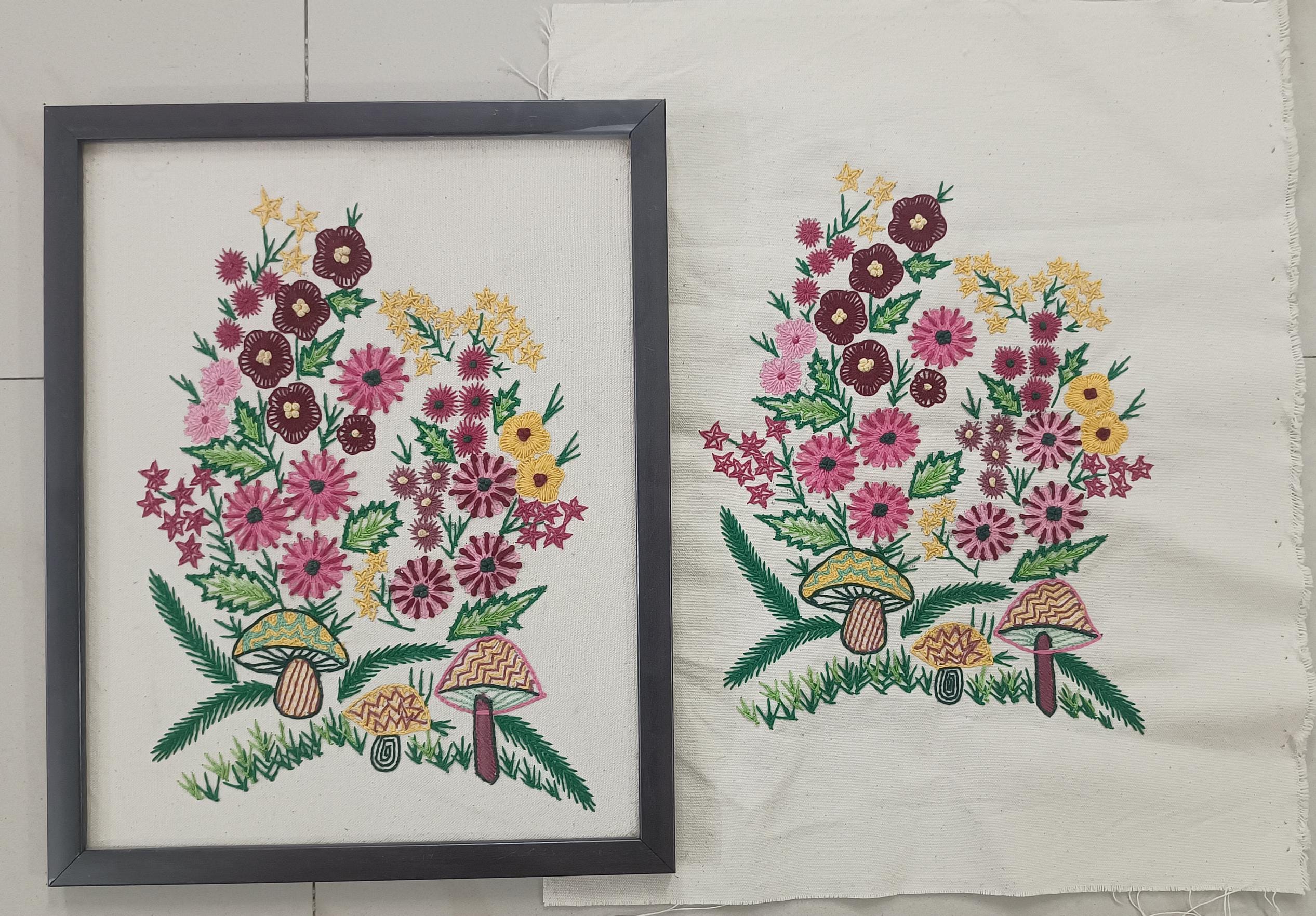 Handmade Embroidered Bunch of Wildflowers Wall Hanging. Floral