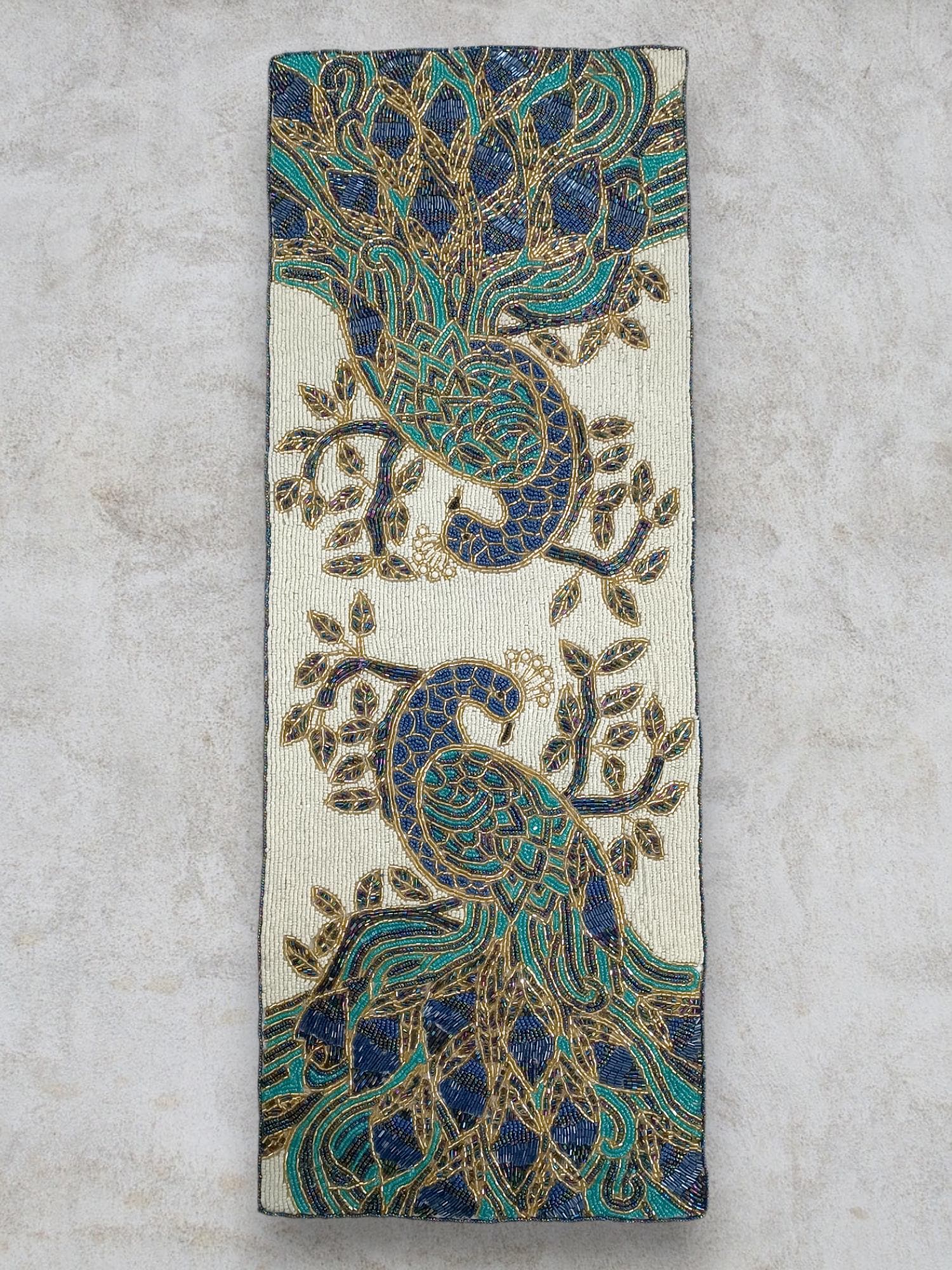 Handmade Peacock Table Runner 13*36". Embroidered Centerpiece in Beads ...