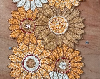 Handmade bead runner, yellow sunflower beaded Embroidery Table Runner & Placemats, Festive Diner Table Topper Centerpiece, Home Decor gift