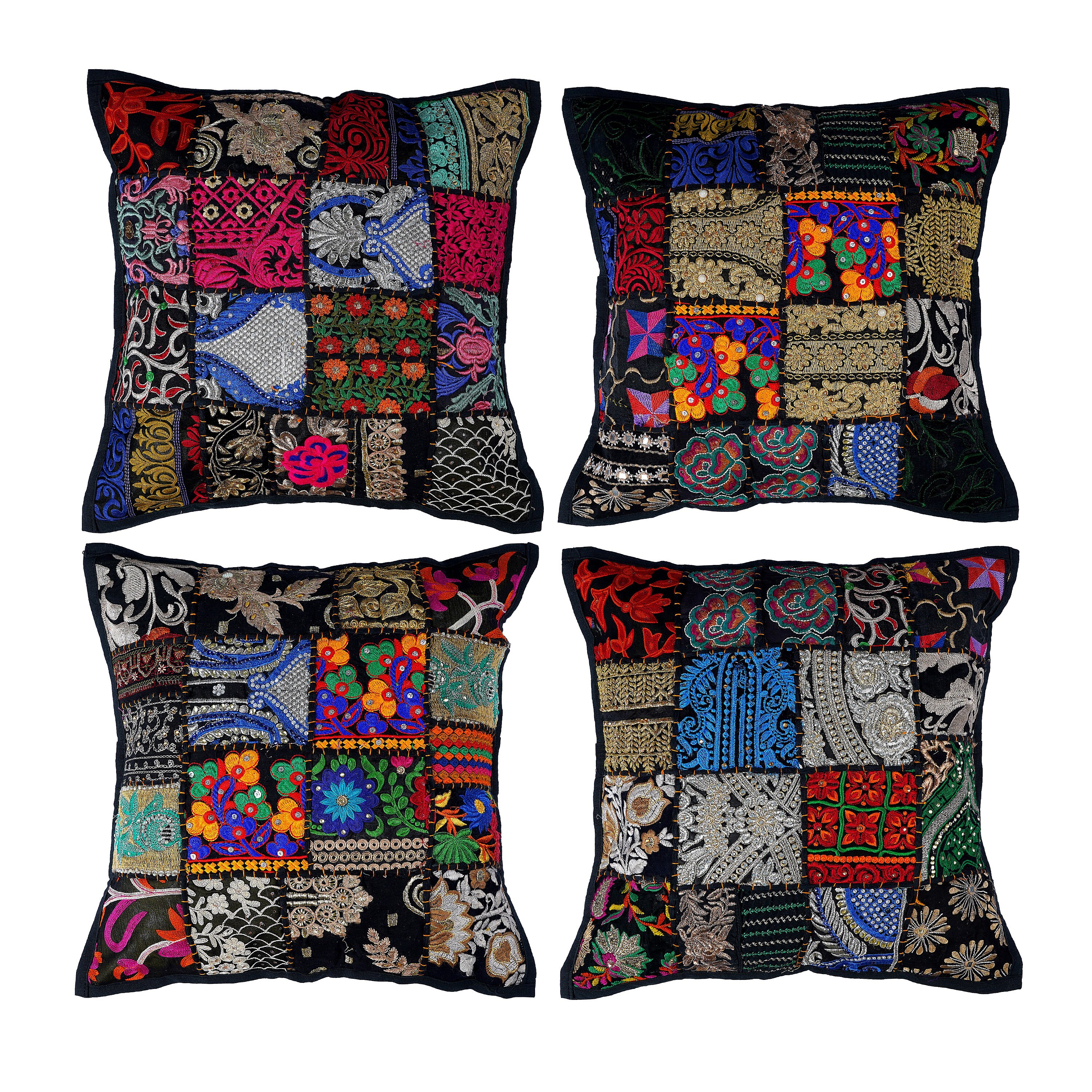 Copricuscino Kantha con ricamo patchwork, federa per cuscino da