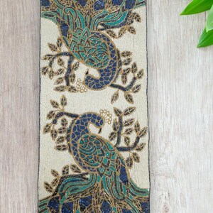 Handmade Peacock Table Runner 13*36". Embroidered Centerpiece in Beads ...