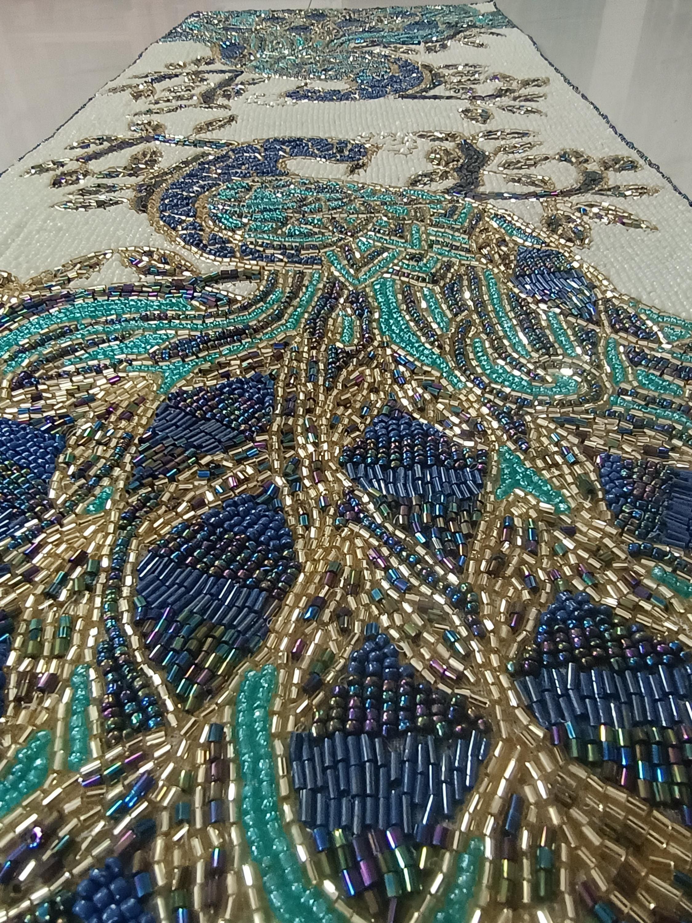 Handmade Peacock Table Runner 13*36". Embroidered Centerpiece in Beads ...