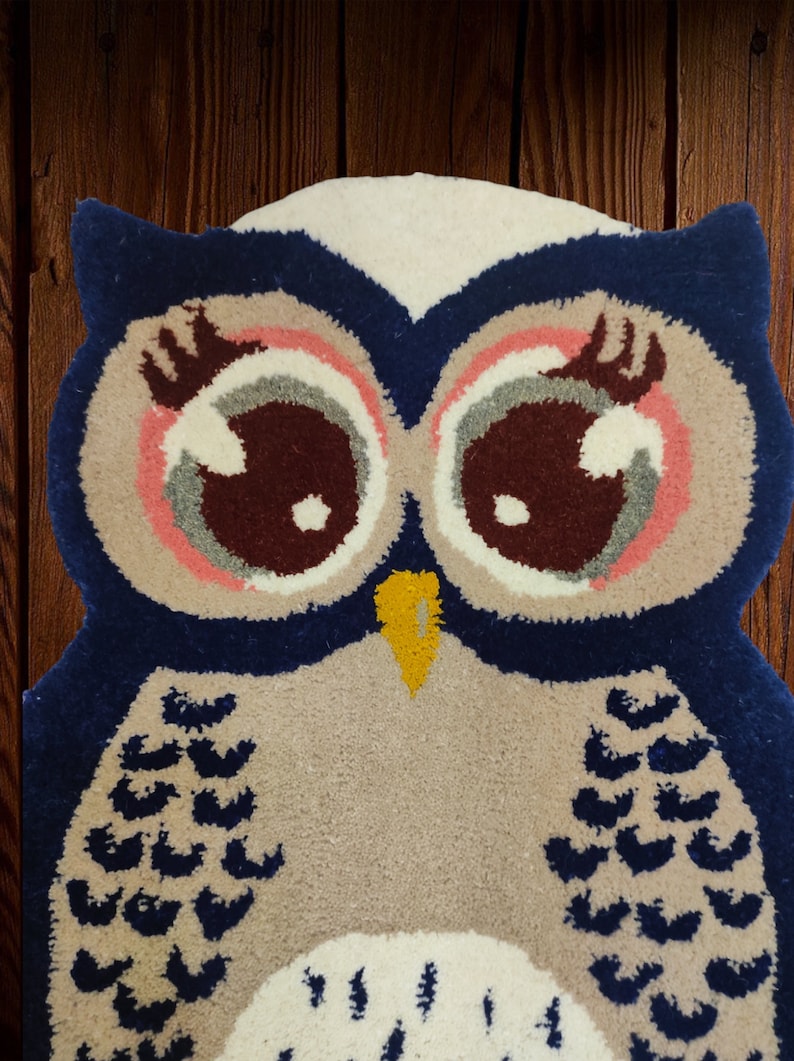 Wool Tufted Owl Rug, Handmade Bird Rug, Animal Rug, Colorful Area Rug ...
