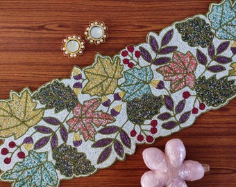 Handmade bead runner, Maple Leaves Pastel colors Beaded Table Runner, farmhouse home decor – Fall Table decorative, Gift to her, 13*36 inch