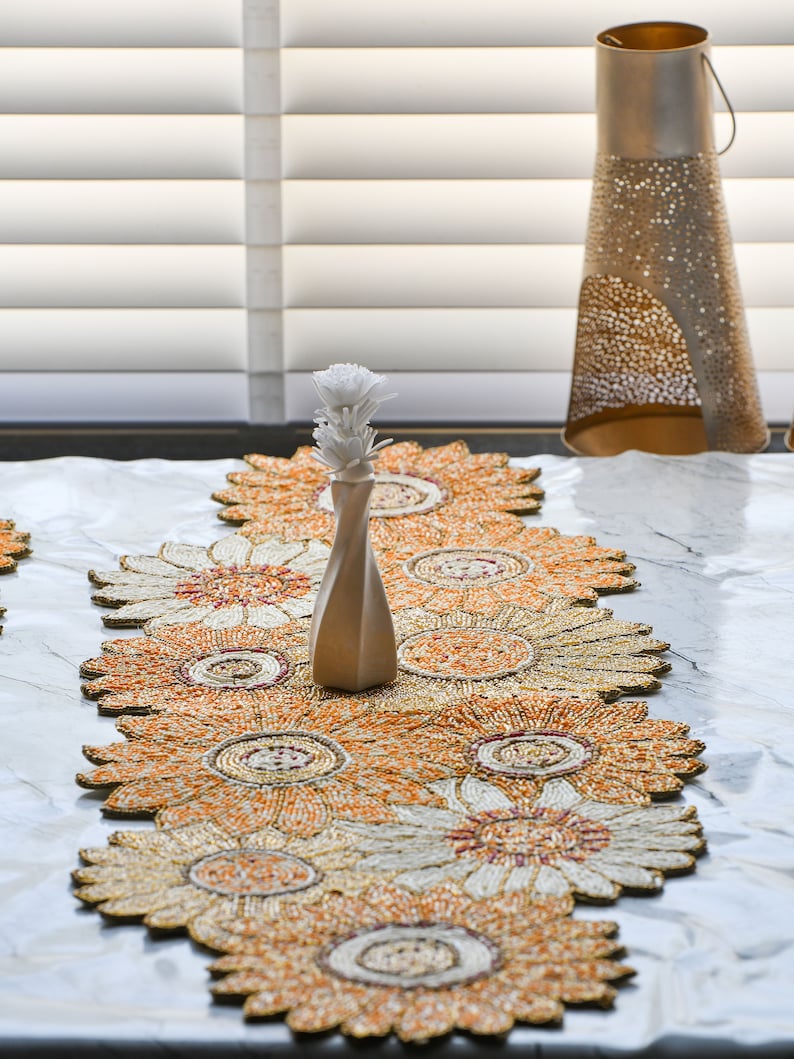 Handmade Yellow Floral Beaded Embroidery Table Runner & Etsy