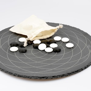 Hochwertiges Rund-Go-Spiel - Baduk - Schiefer, Ø30cm, Natur