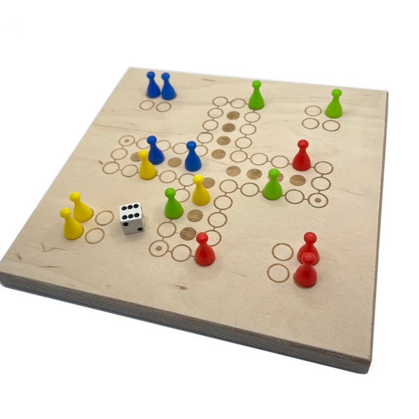 Brettspiel „Ludo” „Man aergere sich nicht“, personalisierbar, aus hochwertigem Holz Familienspiel Gesellschaftsspiel handmade