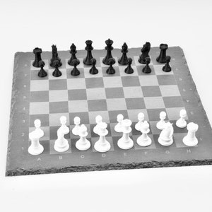 High-quality chess board made of natural slate 25 x 25 cm (Chess Set, slate) family game strategy game, gift, handmade