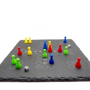 High-quality Ludo board game made of slate, customizable, family game for 2-4 players, sustainable board game, gift idea