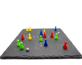 Brettspiel „Ludo” „Man aergere sich nicht“, personalisierbar, hochwertiger Schiefer Schieferspiele Familienspiel Gesellschaftsspiel handmade