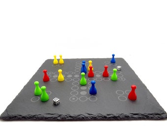High-quality Ludo board game made of slate, customizable, family game for 2-4 players, sustainable board game, gift idea