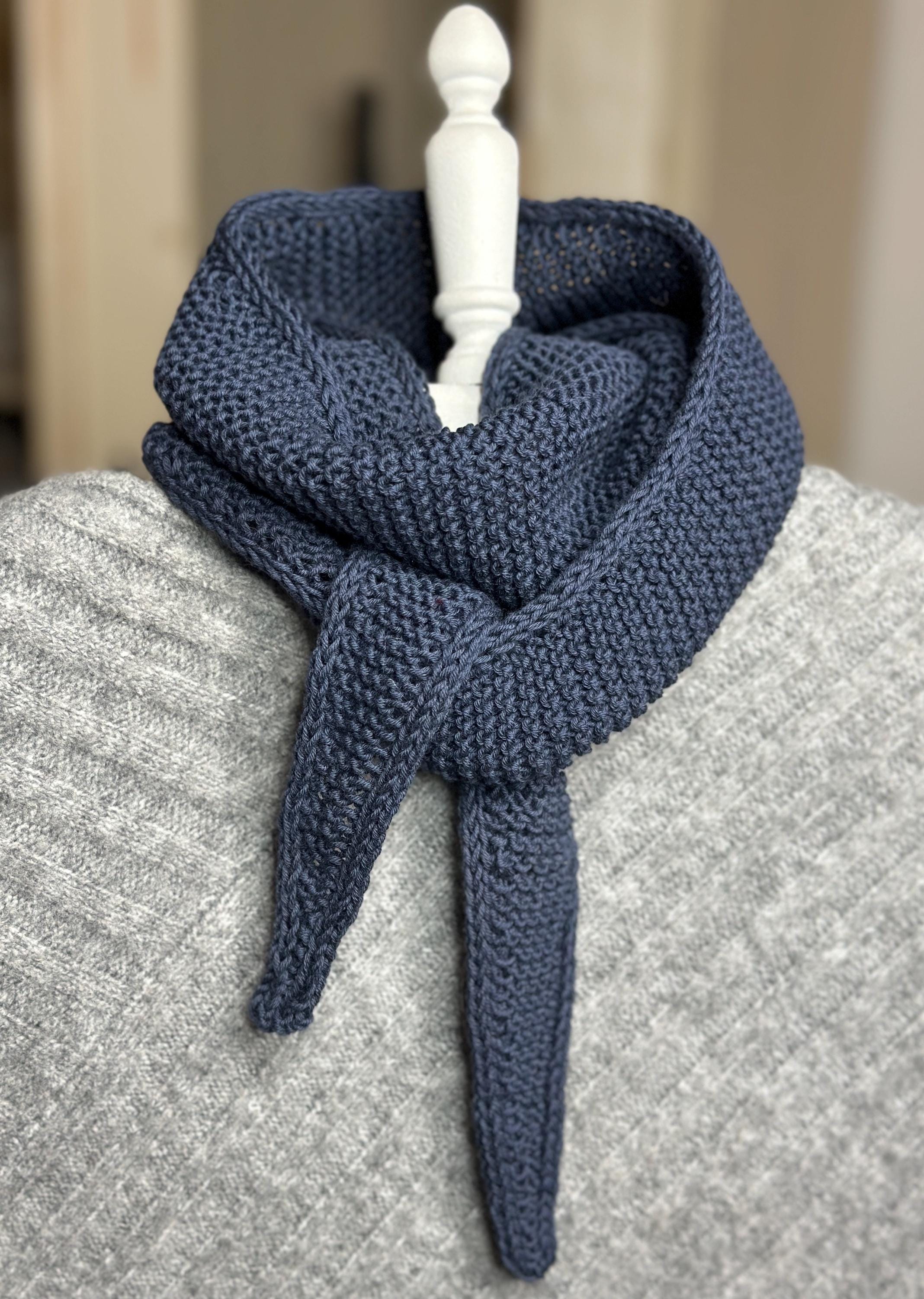 Long Sophie Scarf, Soft Cotton, Blue, Dark Blue, Navy, Knitted