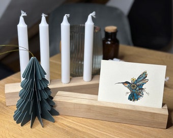 2 in 1 Kerzenbrett & Kartenhalter Naturholz massiv handgefertigt Advent Weihnachten Deko Bilderleiste Postkartenhalter Adventskranz