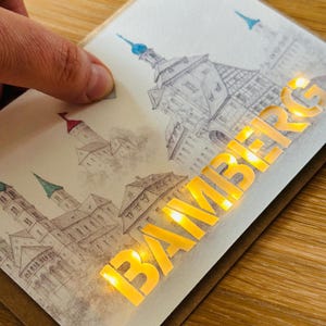 Bamberg LED Klappkarte handcoloriert beleuchtete Karte Grußkarte