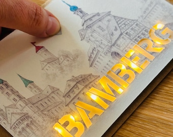 Bamberg LED Klappkarte handcoloriert beleuchtete Karte Grußkarte