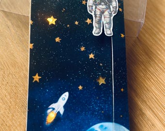LED Karte Ziehkarte Weltraum Geburtstagskarte Raumschiff Sterne Astronaut Kindergeburtstag Karte mit Effekt beleuchtete Karte Kind Junge