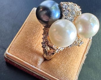 Vintage Christian Dior Ring Germany 1960er 70er | Cocktailring Perlen Strass | Signiert Chr. Dior | Verstellbar