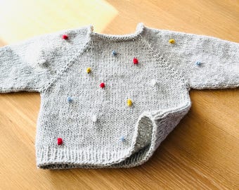 Babypullover Popcorn bestickt bunte Punkte Kinderpullover Strickpullover Sweater Pullover Kind gepunktet