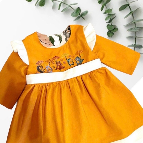 Baby Yellow Elegant Dress | Newborn Girl Long Sleeve Embroidery Dress | Cute Handmade Kid’s Dress | Baby Autumn Dress | Baby Wedding