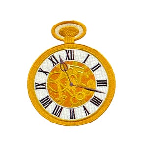 K&ouml;nnte beinhalten: Eine goldene Taschenuhr mit r&ouml;mischen Ziffern auf dem Zifferblatt. Das Zifferblatt der Uhr hat ein detailliertes, kompliziertes Design aus Zahnr&auml;dern und anderen Uhrwerkkomponenten.