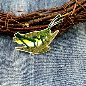 Green Cricket Sticker, Animal Patch, Bug Badge, Insect Patch, DIY Embroidery, Green Bug Embroidery Applique