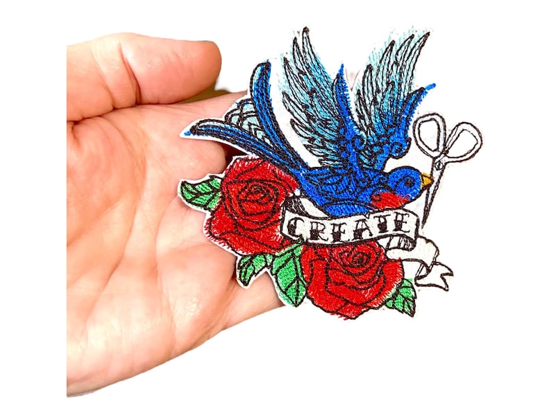 Swallow Patch,Patch DIY,Creativity Badge,Decorative Embroidered Applique Creativity Gift, Cute Applique,DIY Embroidery,Bird patch,Rose pat image 1
