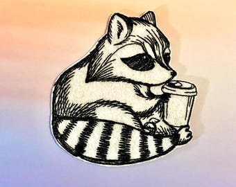 Parche de planchado de mapache pequeño, insignia de animal del bosque, parche decorativo, aplique bordado, aplique, motivo de mapache, regalo