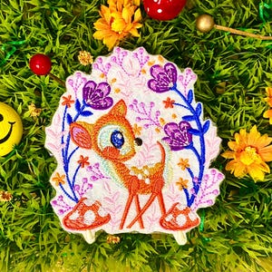 Deer Patch and Flowers, Forest Animal Badge, Kids Decorative, Patch DIY, Deer Embroidery, Applique Gift for Deer Lover