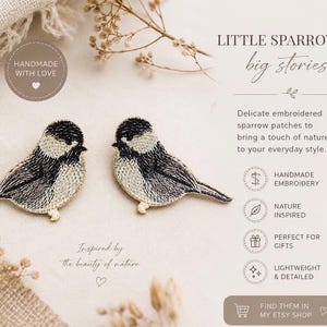 Sparrow Patch Bird Patch Small Bird Iron On Bird Applique Gift for Bird Lovers Sparrow Applique
