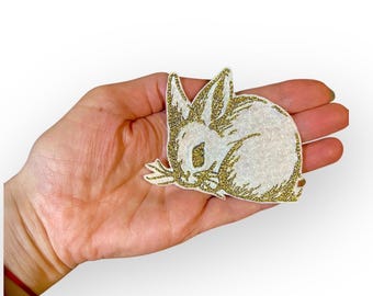 Cute Gold Bunny Iron Patch,DIY Animal Badge for Embroidery Enthusiasts,Adorable Bunny Patch,Iron On Badge for Animal Lovers,bunny applique