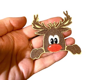 Weihnachten Rentier Parch, Nikolausmütze Rentier Maschinenstickerei Applikation, Weihnachtsdekor, Aufnäher Weihnachten, klebende Applikation