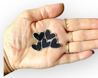Tiny black Heart Patch,red  Heart Badge,90's Girly Badge,DIY iron-on,Embroidered Heart Applique, Pop Culture Patch-Set of 5 black heart