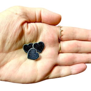 Tiny Black Heart Patch,Black  Heart Badge,90&#39;s Girly Badge,DIY iron-on,Embroidered Heart Applique, Pop Culture Patch-Set of 5 black heart
