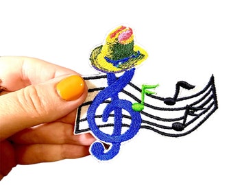Parche de clave de sol, parche de nota musical para planchar, parche de nota musical, parche para amantes de la música, bordado DIY, aplique bordado, aplique musical