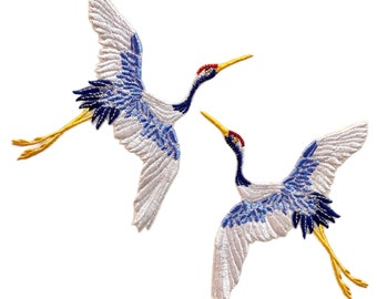 Parche de grulla, parche de pájaro japonés, insignia de grulla azul, bordado diy, aplique de bordado de grulla, regalo para los amantes de las aves