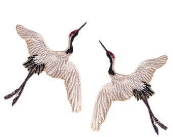 Embroidered Crane Japanese Bird Iron Patch Japanese Art Applique Romantic Bird DIY DIY Bird Applique