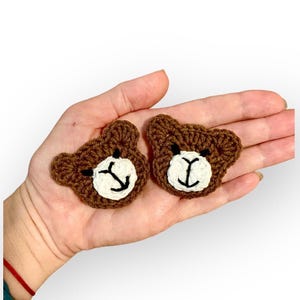 Applique a forma di testa di orsacchiotto all'uncinetto, motivo a forma di orsacchiotto, decorazione, cucito, motivo a forma di testa di orso, applicazione a forma di orso, applicazione a forma di orsacchiotto in cotone, set da 2