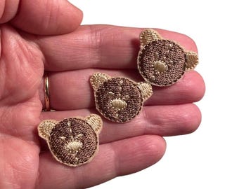 Set of 3 Bear Face Embroidered Patches - Adorable Forest Animal DIY Accessories for Clothes, Bags, Hats