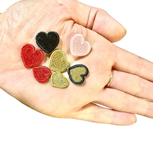 Winziges rotes Herz Patch, 90er Jahre Herz Aufnäher, 90's Girly Badge, Gesticktes Herz Aufnäher, DIY Stickerei, Gesticktes Herz Aufnäher, 3er Set goldene Herzen