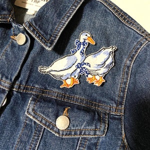 Patch de gansos com laços/Ferro de passar/Patch de ferro/Aplique faça você mesmo/Patch pequeno/Aplique fofo/Patch de gansos brancos