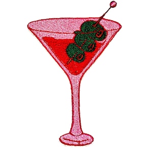 Pink Martini Iron Patch Olive Cocktail Glass Badge Decorative Patch DIY Embroidery Embroidered Applique Martini Lover&#39;s Gift