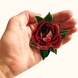 Rockabilly Rose Iron-On Patch, Rose Flower Badge, DIY Embroidery, Floral Applique, Decorative Patch,Rose Lover&#39;s Gift, Rockabilly Gif